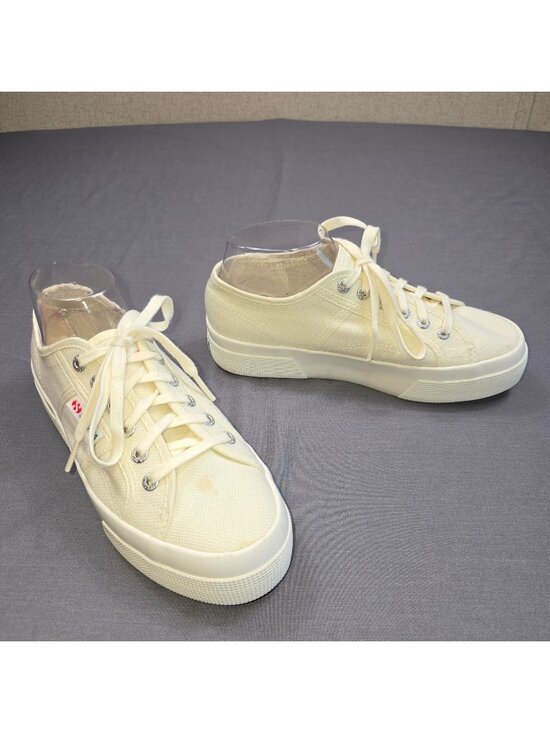 Superga Shoes - Superga Size 7.5 Womens Sneakers Off-White Canvas Rubber Outsole Lace-Up Shoes